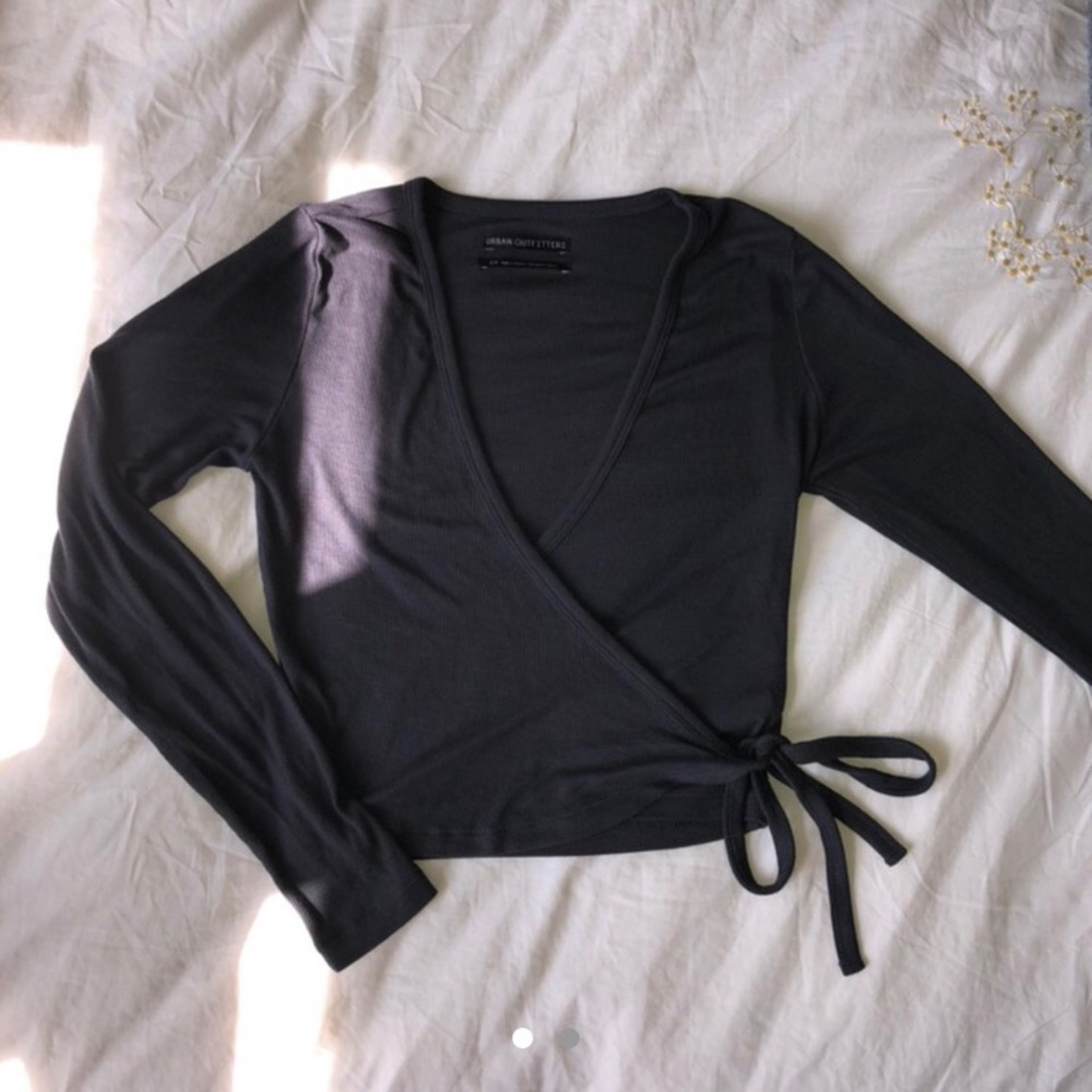 Charcoal cropped wrap top (NEVER WORN)
